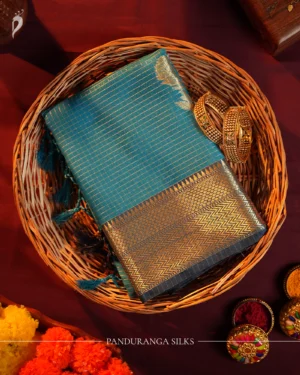 Royal Blue Silk Saree with Zari Checks and Golden Pineapple Buttas Fancy silk saree