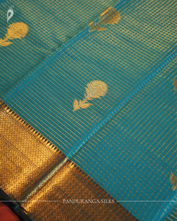 Royal Blue Silk Saree with Zari Checks and Golden Pineapple Buttas Fancy silk saree
