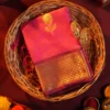 Rani Pink Silk Saree with Zari Checks and Golden Pineapple Buttas Pink magenta silk saree with golden zari checks, floral motifs and rich zari border – Panduranga Silks