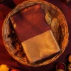 Deep Coffee Brown Silk Saree with Zari Checks and Golden Buttas Deep coffee brown silk saree with golden zari checks, pineapple motifs and woven zari border