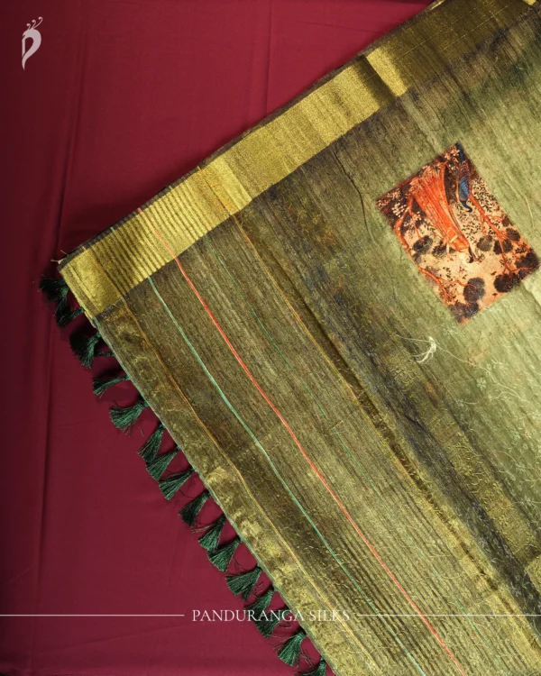 Pistachio Green Silk Saree with Mughal Inspired Floral Emboss Work Pistachio Green Silk Saree with Mughal Inspired Floral Emboss Work