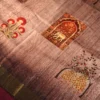 Mauve Pink Silk Saree with Mughal Inspired Floral Emboss Work Mauve pink silk saree with Mughal-inspired prints, floral motifs, multicolour panels and subtle zari border