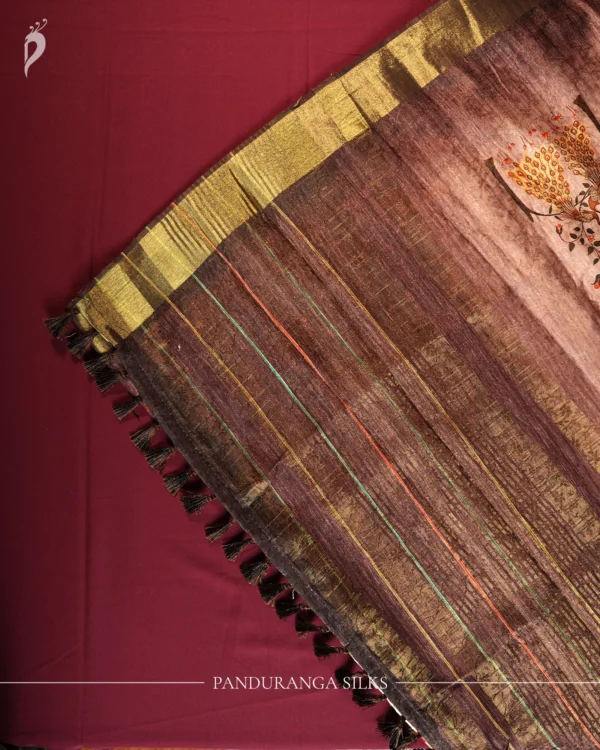Mauve Pink Silk Saree with Mughal Inspired Floral Emboss Work Mauve pink silk saree with Mughal-inspired prints, floral motifs, multicolour panels and subtle zari border