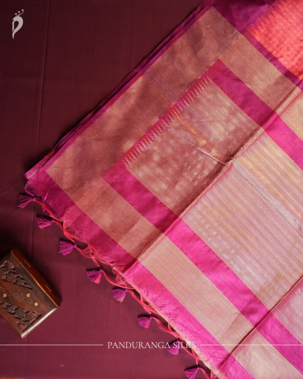 Pistachio & Bottle Green Georgette Silk Saree with Floral Zari Pallu Pistachio and bottle green georgette silk saree with floral zari buttas, golden zari border and tassel pallu