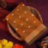 Mustard Gold Soft Silk Cotton Saree with Golden Zari Buttas Mustard gold silk cotton saree with golden zari buttas and sage grey pallu