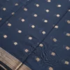 Navy Blue Soft Silk Cotton Saree with Golden Zari Buttas Navy blue silk cotton saree with golden zari buttas and sage grey pallu