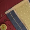 Navy Blue Soft Silk Cotton Saree with Golden Zari Buttas Navy blue silk cotton saree with golden zari buttas and sage grey pallu