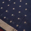 Navy Blue Soft Silk Cotton Saree with Golden Zari Buttas Navy blue silk cotton saree with golden zari buttas and sage grey pallu
