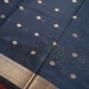 Navy Blue Soft Silk Cotton Saree with Beautiful Golden Zari Buttas Navy blue silk cotton saree with golden zari buttas and sage grey pallu and blouse