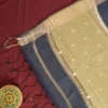 Navy Blue Soft Silk Cotton Saree with Beautiful Golden Zari Buttas Navy blue silk cotton saree with golden zari buttas and sage grey pallu and blouse
