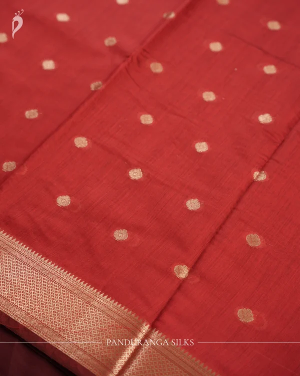 Maroon Soft Silk Cotton Saree with Beautiful Golden Zari Buttas Maroon silk cotton saree with golden zari buttas and sage grey pallu and blouse