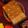 Mustard Gold Soft Silk Cotton Saree with Beautiful Golden Zari Buttas Mustard gold silk cotton saree with golden flower buttas and detailed zari border