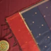Red Soft Silk Cotton Saree with Golden Zari Buttas and Navy Blue Pallu Red silk cotton saree with golden zari buttas, golden border and navy blue pallu