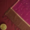 Brown Soft Silk Cotton Saree with Golden Zari Buttas and Purple Pallu Brown silk cotton saree with golden zari buttas and a purple pallu with zari border