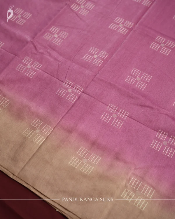 Mauve Lilac Tussar Silk Saree with Geometric Thread Work Design Mauve lilac Tussar silk saree with geometric thread work and taupe grey border