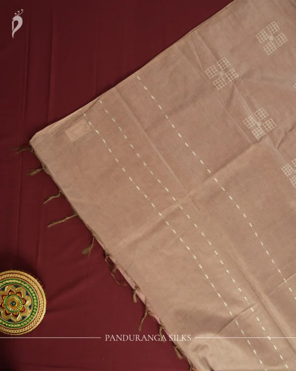 Mauve Lilac Tussar Silk Saree with Geometric Thread Work Design Mauve lilac Tussar silk saree with geometric thread work and taupe grey border