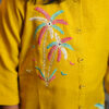 Mustard yellow girls' kurti set with colourful embroidered motifs on the kurti and pants. Mustard yellow girls' kurti set with colourful embroidered motifs on the kurti and pants.